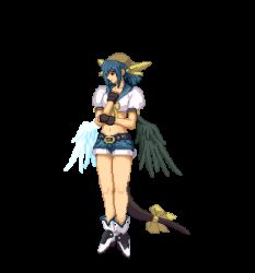 1girl animated animated_gif arc_system_works asymmetrical_wings bandana belt blue_hair blue_sailor_collar boots breasts crop_top denim denim_shorts dizzy_(guilty_gear) fingerless_gloves full_body gloves guilty_gear guilty_gear_xx high_heels large_breasts legs_together lowres midriff pirate pixel_art red_eyes ribbon sailor_collar shoes shorts solo standing tail tail_ornament tail_ribbon thighhighs transformation transparent_background underboob wings rating:Sensitive score:23 user:danbooru