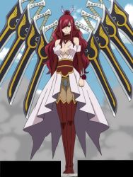  1girl absurdres armor breasts cleavage erza_scarlet fairy_tail hair_ornament hair_over_one_eye highres huge_breasts knight large_breasts long_hair red_hair red_thighhighs screencap solo source_request sword tagme thighhighs weapon  rating:Sensitive score:27 user:League_Of_Bitches