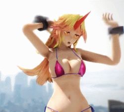  1girl 3d animated animated_gif bikini bouncing_breasts breasts dancing horn hoshiguma_yuugi long_hair lowres red_eyes single_horn solo source_request swimsuit touhou  rating:Questionable score:106 user:Juni221
