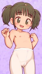  1girl blush commentary_request cowboy_shot female_focus flat_chest green_eyes green_hair hands_up highres lasto loli looking_at_viewer nipples no_panties open_mouth original pantyhose pussy see-through solo standing topless white_pantyhose  rating:Explicit score:134 user:danbooru