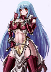  1girl blue_hair breasts cleavage duel_monster elbow_gloves emudoru facial_mark gloves large_breasts long_hair navel shadow_tamer very_long_hair weapon whip yu-gi-oh! yuu-gi-ou yu-gi-oh!_duel_monsters  rating:Sensitive score:15 user:Cosby_