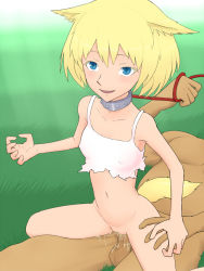 1boy 1girl animal_ears bare_shoulders blonde_hair blue_eyes bottomless clothed_female_nude_male collar dog_girl hetero kurokaji leash loli lying navel nude on_back original penis pussy pussy_juice reverse_cowgirl_position sex sex_from_behind slave solo_focus straddling tail torn_clothes uncensored rating:Explicit score:48 user:Domestic_Importer