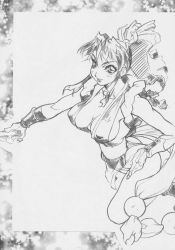 breasts cleavage concept_art drawing covered_erect_nipples fatal_fury highres monochrome oobari_masami ponytail see-through shiranui_mai sketch smile snk rating:Questionable score:11 user:Hellstinger