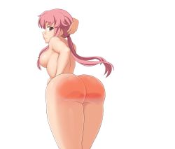  1girl ass back backboob breasts female_focus gasai_yuno highres huge_ass looking_back medium_breasts mirai_nikki nude pink_eyes pink_hair red_ass spanked third-party_edit twintails  rating:Questionable score:36 user:Yuqilin5000