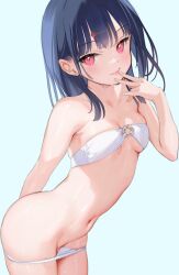1girl ass bikini blue_hair breasts ichigo-chan_(mignon) mignon navel red_eyes small_breasts solo swimsuit tagme tongue tongue_out rating:Questionable score:113 user:10100111001