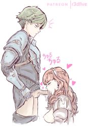  1boy 1girl alm_(fire_emblem) breasts celica_(fire_emblem) closed_eyes fellatio fire_emblem fire_emblem_echoes:_shadows_of_valentia green_hair highres nintendo nipples oral penis r3dfive red_hair uncensored  rating:Explicit score:62 user:SylvanDragon