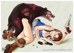 1boy 1girl azasuke bestiality blue_eyes bone boots breasts brown_hair bullet capcom cleavage clothed_sex cum defeat dog doggystyle eye_contact facial forced gun guro handgun hetero highres jill_valentine looking_at_another looking_back muscular rape resident_evil revolver sex sex_from_behind shell_casing short_hair thighs top-down_bottom-up undead weapon zombie rating:Explicit score:42 user:Anonymous