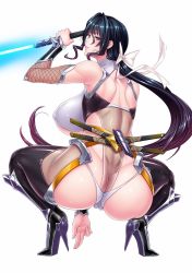  00s 1girl ass back black_hair blush boots breasts butt_crack curvy covered_erect_nipples fei_(maidoll) high_heel_bootsrn high_heels highres huge_ass huge_breasts lilith-soft long_hair looking_back ninja red_eyes solo squatting taimanin_(series) taimanin_asagi taimanin_asagi_kessen_arena thick_thighs thighs uehara_rin underboob very_long_hair wide_hips  rating:Questionable score:132 user:armorcrystal