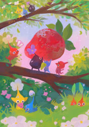  artist_name blue_pikmin day flower food fruit highres ieafy nintendo no_humans on_branch outdoors pikmin_(series) red_pikmin strawberry tree yellow_pikmin 