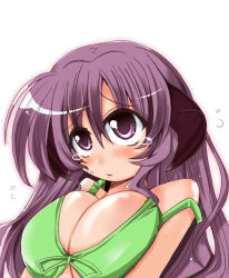  00s breasts cleavage hanyuu higurashi_no_naku_koro_ni horns large_breasts long_hair purple_eyes purple_hair  rating:Questionable score:7 user:TrollZombie