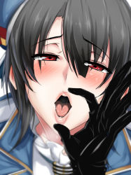 10s 1girl bad_id bad_pixiv_id beret black_gloves black_hair blush breath fellatio_gesture gloves hat kantai_collection looking_at_viewer military military_uniform open_mouth oral_invitation red_eyes sexually_suggestive short_hair solo takao_(kancolle) ulrich_(tagaragakuin) uniform rating:Questionable score:58 user:danbooru