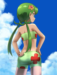  1girl ass awa cloud creatures_(company) female_focus game_freak green_eyes green_hair mallow_(pokemon) nintendo pokemon pokemon_(anime) pokemon_sm_(anime) smile swimsuit twintails  rating:Sensitive score:26 user:Exzorian