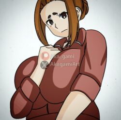  1girl absurdres animated animated_gif breasts breasts_squeezed_together brown_hair gym_uniform highres kaii_to_otome_to_kamigakushi large_breasts mature_female ogawa_sumireko short_hair 