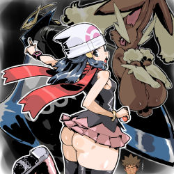  1girl animal_ears anus ass black_sclera blue_eyes blue_hair breasts brock_(pokemon) brown_fur rabbit_ears rabbit_tail colored_sclera creatures_(company) crotch dawn_(pokemon) empoleon game_freak gen_4_pokemon hat long_hair lopunny miniskirt nintendo pale_skin pokemon pokemon_(anime) pokemon_(creature) pokemon_dppt_(anime) puchidori red_eyes scarf skindentation skirt small_breasts tail thick_thighs thighhighs thighs wide_hips  rating:Questionable score:44 user:xyzxyzxyz
