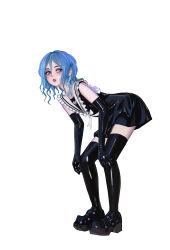  absurdres blue_eyes blue_hair dress gloves highres latex latex_dress latex_gloves latex_legwear lipstick makeup saraka_s shiny_clothes skin_tight  rating:Questionable score:9 user:E-Mariachi