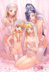 4girls :d ankle_ribbon anklet barefoot blonde_hair blue_eyes blush bow braid breasts breasts_apart bridal_veil bride choker collarbone corset detached_collar dragon_quest dragon_quest_xi earrings elbow_gloves emma_(dq11) female_pubic_hair flat_chest flower garter_belt garter_straps gloves green_eyes hand_on_another&#039;s_head hand_on_own_hip highres hoop_earrings interlocked_fingers jewelry kneeling large_breasts leg_ribbon loli long_hair looking_at_viewer martina_(dq11) matching_hair/eyes multiple_girls nipples no_panties nude open_mouth own_hands_together ponytail pubic_hair purple_eyes purple_hair pussy ribbon rose senya_(dq11) sitting small_breasts smile square_enix supurai take_your_pick thighhighs twin_braids uncensored underwear underwear_only veil veronica_(dq11) very_long_hair wariza white_gloves white_thighhighs rating:Explicit score:348 user:danbooru