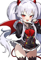  1girl black_panties black_sailor_collar black_shirt black_thighhighs blush bombergirl breasts buttons covered_navel demon_girl demon_horns double-breasted grim_aloe highres horns long_hair long_sleeves looking_at_viewer miniskirt open_mouth panties quiz_magic_academy_the_world_evolve red_eyes red_horns sailor_collar shimejinameko shirt sidelocks skirt small_breasts smile solo thighhighs thighs twintails underwear very_long_hair white_hair white_skirt  rating:Sensitive score:40 user:danbooru