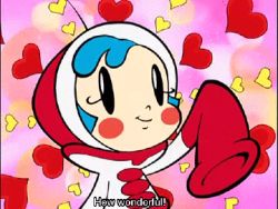  animated animated_gif blue_hair heart lowres milk-chan super_milk-chan  rating:Sensitive score:7 user:mokocchi