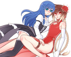  1boy 1girl albel_nox black_thighhighs blonde_hair blue_eyes blue_hair braid breasts brown_hair china_dress chinese_clothes crossdressing dress elbow_gloves folks_(nabokof) frown gloves gradient_hair hair_ornament high_heels long_hair maria_traydor multicolored_hair red_eyes shoes simple_background small_breasts smile square_enix star_ocean star_ocean_till_the_end_of_time thighhighs trap twin_braids very_long_hair white_background  rating:Sensitive score:45 user:BlueBaroness
