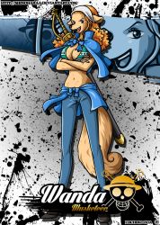  1girl animal_ears breasts cleavage curly_hair dog_girl highres large_breasts mink_tribe one_piece shinoharaa_(artist) solo tail wanda_(one_piece)  rating:Sensitive score:10 user:Anonycool5