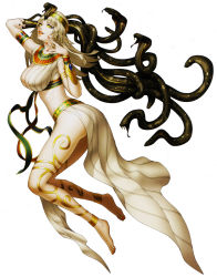  1girl anklet barefoot blonde_hair bracelet breasts cleopatra_(shin_megami_tensei) cobra_(animal) colored_sclera doi_masayuki egyptian egyptian_clothes fangs gold grin highres jewelry large_breasts looking_at_viewer midriff nail_polish official_art revealing_clothes ring scales shin_megami_tensei shin_megami_tensei_iv shin_megami_tensei_iv_final smile snake solo usekh_collar yellow_eyes yellow_sclera  rating:Sensitive score:47 user:danbooru