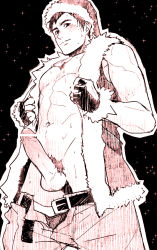 1boy abs bara blush christmas looking_at_viewer male_focus monochrome muscular nukobaooo pectorals penis solo testicles rating:Explicit score:16 user:harucho