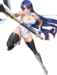 00s 1girl axe bare_shoulders battle_axe black_thighhighs blue_hair bodysuit boots breasts cleavage covered_navel curvy dress elbow_gloves female_focus full_body gloves holding holding_weapon huge_weapon kagami_hirotaka large_breasts lilith-soft long_hair looking_at_viewer no_bra panties pelvic_curtain pink_eyes ponytail red_eyes shiny_skin short_dress simple_background smile solo standing taimanin_(series) taimanin_asagi taimanin_asagi_kessen_arena taimanin_asagi_zero taimanin_murasaki thighhighs underwear weapon yatsu_murasaki rating:Sensitive score:33 user:deltaonix