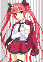 10s 1girl ahoge bad_id bad_pixiv_id bear coat crossed_arms date_a_live itsuka_kotori long_hair long_sleeves necktie pen red_eyes red_hair shitone132 solo twintails very_long_hair rating:Sensitive score:8 user:danbooru