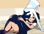  2girls all_fours animated ass bed black_hair bodysuit breasts cameltoe cleft_of_venus female_focus gwen_stacy hood hood_up indoors jiggle marvel meme minuspal multiple_girls on_bed peni_parker skirt spanked spanking spider-man:_into_the_spider-verse spider-man_(series) spider-verse video yuri  rating:Questionable score:273 user:One_of_Us