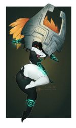  1girl ass border colored_skin female_focus from_behind headgear highres liche_(wiggly_liche) looking_back midna monster_girl multicolored_skin nintendo patreon pointy_ears pussy solo the_legend_of_zelda the_legend_of_zelda:_twilight_princess two-tone_skin watermark web_address white_border  rating:Explicit score:30 user:Dweenie