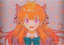1girl bow bowtie facing_viewer gekkan_shoujo_nozaki-kun haun heart heart-shaped_pupils long_hair orange_hair sakura_chiyo school_uniform solo symbol-shaped_pupils