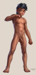 1boy 2022 abs armpits artist_name black_hair completely_nude dark-skinned_male dark_skin flaccid foreskin highres mohawk muscular muscular_child muscular_male nude original penis solo testicles uncensored xienoan yellow_eyes  rating:Explicit score:105 user:St._Araqiel
