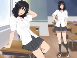 1girl amagami black_hair breasts collar cottage highres looking_at_viewer medium_breasts open_mouth school school_uniform shoes sitting skirt smile socks standing tagme tanamachi_kaoru rating:Sensitive score:28 user:UltraPerv88