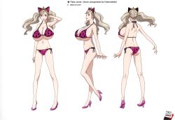  1girl absurdres animal_ears ass bikini blonde_hair breasts byleths200 cat_ears cleavage female_focus full_body gluteal_fold green_eyes high_heels highres huge_breasts long_hair navel official_art persona persona_5 persona_5_the_animation solo swimsuit takamaki_anne third-party_edit tiara twintails 