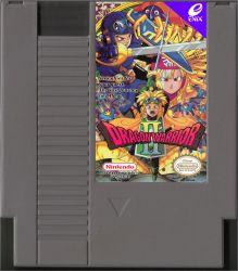  1980s_(style) 1990s_(style) absurdres cover dragon_quest dragon_quest_ii enix game_cartridge game_console video_game_cover hargon highres nes nintendo oldschool prince_of_lorasia prince_of_samantoria princess_of_moonbrook retro_artstyle toriyama_akira 
