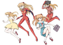  10s 1990s_(style) amai_yadoraki animal_ears animal_hat bare_legs bare_shoulders blue_eyes bodysuit breasts dress evangelion:_2.0_you_can_(not)_advance evangelion:_3.0_you_can_(not)_redo eyepatch fake_animal_ears hair_ornament happy hat hat_ornament jacket jumping light_smile long_hair looking_away looking_back looking_down looking_to_the_side multiple_girls multiple_persona neon_genesis_evangelion open_mouth pilot_suit plugsuit rebuild_of_evangelion school_uniform short_dress sitting skirt small_breasts smile souryuu_asuka_langley track_jacket turtleneck twintails  rating:Sensitive score:6 user:fakyuh