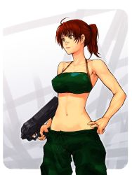  bandages green_pants gun pants red_hair tagme tank_top weapon  rating:Sensitive score:18 user:deltafang