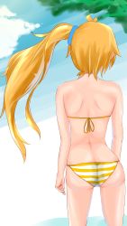  absurdres akita_neru bikini blonde_hair from_behind highres kurokin long_hair standing striped_bikini striped_clothes swimsuit vocaloid  rating:Sensitive score:26 user:neozechs