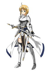 1girl ahoge armor armored_boots armored_dress blonde_hair boots dungeons_&amp;_dragons faintxp gauntlets green_eyes green_theme knight original paladin sheath simple_background solo sword weapon rating:Sensitive score:20 user:danbooru