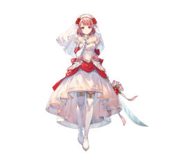  1girl absurdres boots bow bridal_veil bride detached_sleeves dress fire_emblem fire_emblem_engage fire_emblem_heroes flower gloves gold_trim hairband halterneck highres holding holding_sword holding_weapon lapis_(fire_emblem) lapis_(mighty_bride)_(fire_emblem) looking_at_viewer miwabe_sakura nintendo official_alternate_costume official_art pink_eyes pink_hair red_bow red_flower red_rose rose solo sword tachi-e thigh_boots thighhighs two-tone_hairband veil weapon wedding_dress white_background white_dress white_gloves white_hairband yellow_hairband zettai_ryouiki 