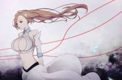  1girl 57_(lme_piggy117) bare_shoulders bleach bleach:_sennen_kessen-hen breasts cleavage cleavage_cutout clothing_cutout detached_sleeves empty_eyes hair_ornament hairpin huge_breasts inoue_orihime long_hair midriff navel orange_hair solo string string_of_fate  rating:Sensitive score:53 user:snasy