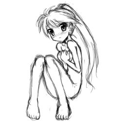  1girl ass blush copo_deluxe creatures_(company) female_focus full_body game_freak long_hair monochrome nintendo nude pokemon simple_background sketch solo yellow_(pokemon)  rating:Questionable score:12 user:theuserr