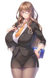 1girl black_suit blue_eyes blush boku_no_kanojo_wa_ecchi_na_sensei book breasts brown_hair closed_mouth covered_navel cowboy_shot curvy female_focus formal game_cg glasses groin hand_on_own_chest hand_up hayama_kazusa holding holding_book huge_breasts legs legs_together long_hair looking_at_viewer minidress nail_polish necktie ogin_bara original pantyhose red-framed_eyewear skirt smile solo standing suit thighs transparent_background rating:Sensitive score:70 user:Ynyswydryn