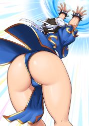 1girl ass bent_over black_hair blush boots breasts brown_eyes bun_cover capcom china_dress chinese_clothes chun-li double_bun dress from_behind hair_bun highres huge_ass kikouken large_breasts leaning leaning_forward multiple_views parted_lips pelvic_curtain shigenobu short_hair sideboob simple_background solo street_fighter thigh_strap thighs thong white_background rating:Sensitive score:110 user:Vardigiil