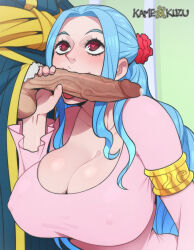 absurdres blue_hair blush breasts cleavage father_and_daughter fellatio heart heart-shaped_pupils highres incest jewelry kameseru large_breasts licking licking_penis long_hair nefertari_cobra nefertari_vivi one_piece oral penis penis_grab precum symbol-shaped_pupils rating:Explicit score:200 user:Queen_Shadow