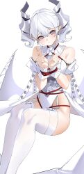  1girl bdsm bondage bound bound_wrists majo_(pastamajo) original pointy_ears rope sitting solo thighhighs white_hair white_thighhighs 