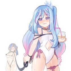  artist_request breasts drink highres holding holding_drink large_breasts leash multicolored_hair rilliona_(yu-gi-oh!) small_breasts sweat swimsuit witchcrafter_haine witchcrafter_madame_verre yu-gi-oh!  rating:Questionable score:12 user:sugeride