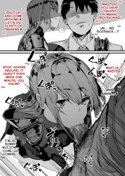 1boy 1girl 2koma :&gt;= absurdres armor blush bodysuit breasts cheek_bulge comic expressionless fate/grand_order fate_(series) fellatio fujimaru_ritsuka_(male) hard-translated hetero highres long_hair male_pubic_hair oosawara_sadao oral pauldrons penis premature_ejaculation pubic_hair scathach_(fate) shoulder_armor smile third-party_edit tongue tongue_out translated uncensored rating:Explicit score:153 user:ultrablue