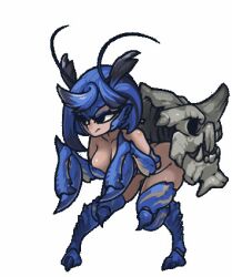  1girl animated animated_gif antennae armor black_eyes blue_hair bottomless bouncing_breasts breastplate breasts claws crab female_focus medium_breasts monster_girl monster_hunter_(series) muhut multicolored_hair personification shell shogun_ceanataur skull solo tagme thighs  rating:Questionable score:10 user:SirSkeleton