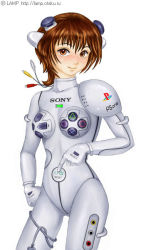  1girl breasts brown_eyes brown_hair game_console tagme  rating:Sensitive score:6 user:Suikoden